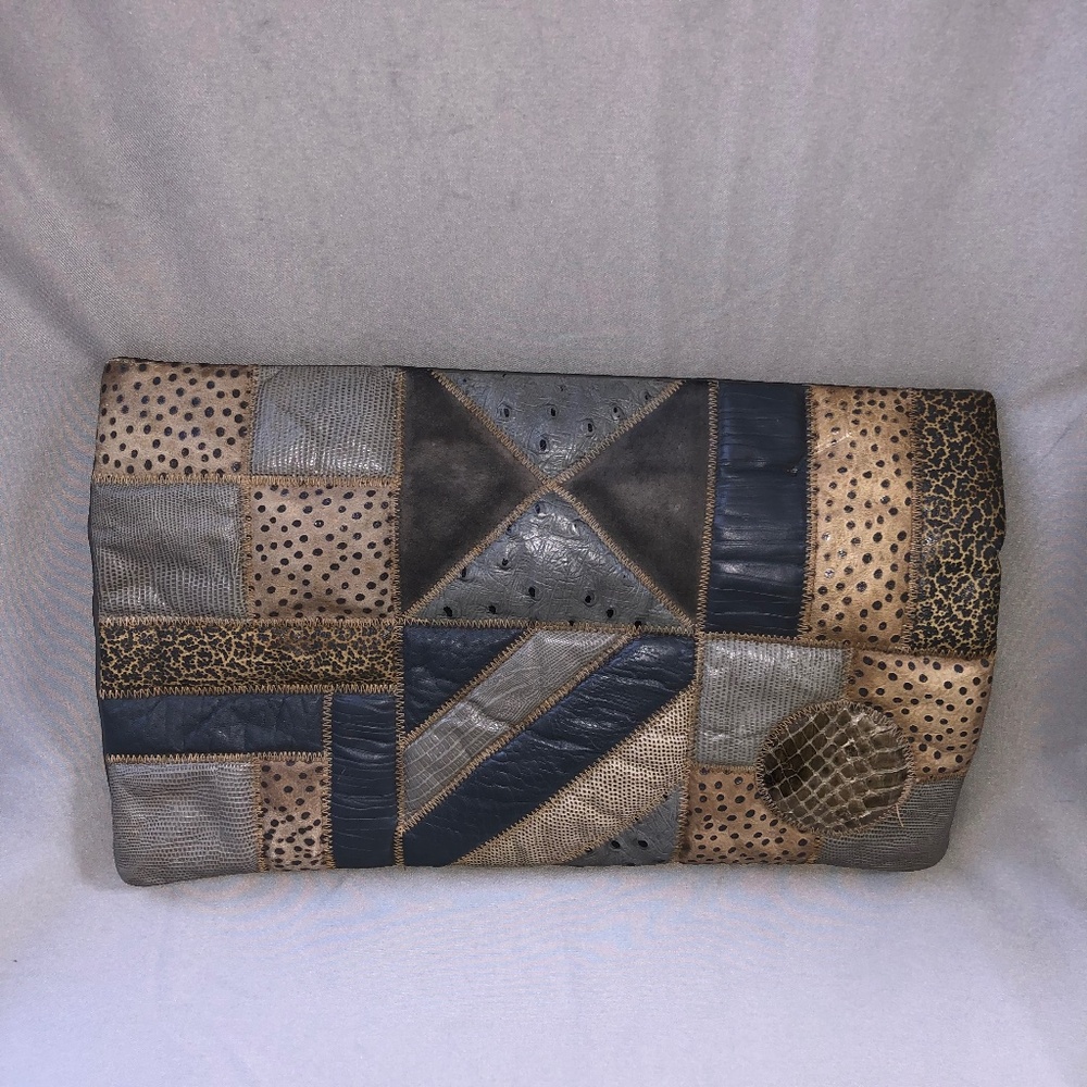 Vintage Bags By Supreme Gray Patchwork Snakeskin Clutch